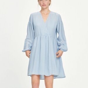 Samsoe Samsoe NWT Dusty Blue Jolie Wrap Long Sleeve Mini Dress Size XXS
